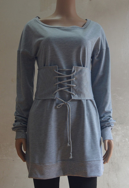 Γυναικείο χιτώνιο με κολάρο σε σχήμα O, με κορσέ στο γκρι χρώμα
