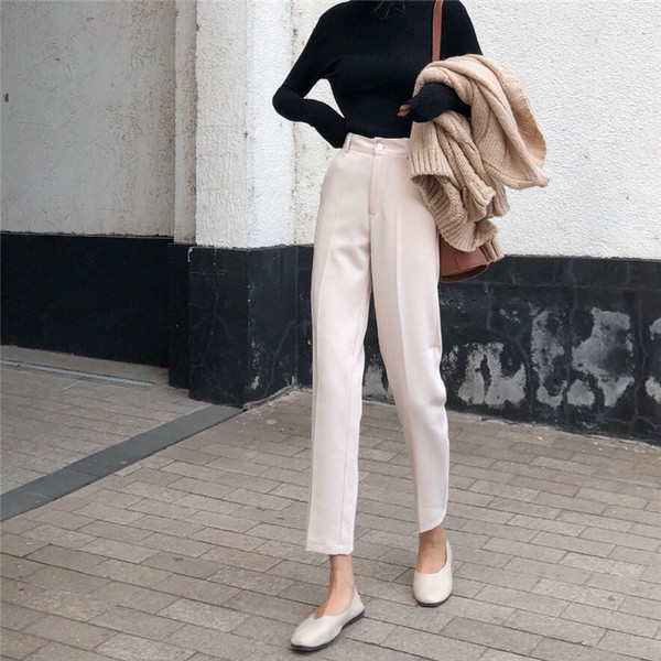 Pantaloni eleganti de dama cu talie inalta, model croiat in doua culori