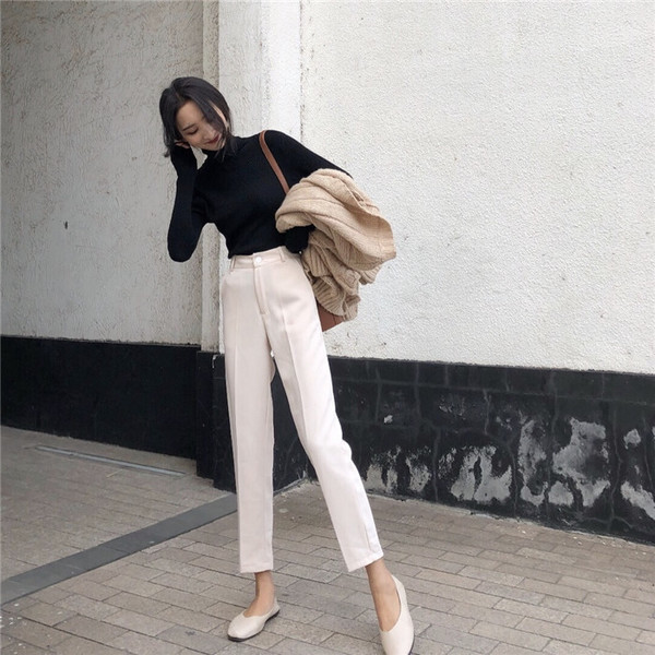 Pantaloni eleganti de dama cu talie inalta, model croiat in doua culori