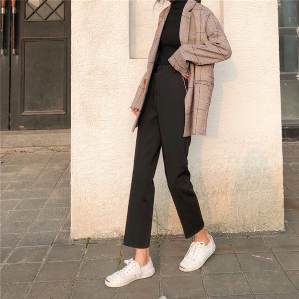 Pantaloni eleganti de dama cu talie inalta, model croiat in doua culori