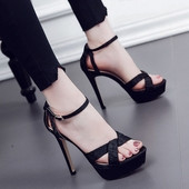 Sandale elegante de damă cu toc înalt cu bretele încrucișate în două culori