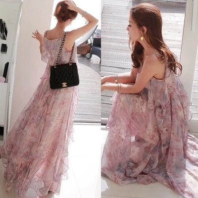 Γυναικείд μακρύ φόρεμα με ελαστική μέση