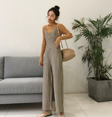 Salopetă lungă în carouri de damă elegantă în două culori