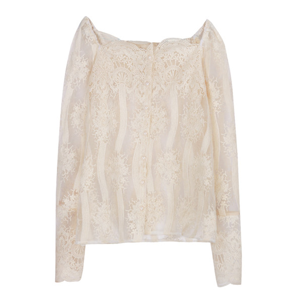 Γυναικεία μπλούζα με κεντήματα και διακοσμητικά μαργαριτάρια