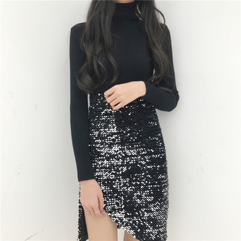 Fusta de dama eleganta cu paiete si talie inalta in doua culori