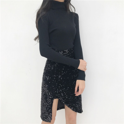 Fusta de dama eleganta cu paiete si talie inalta in doua culori
