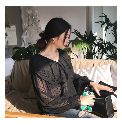 Camasa eleganta de dama transparenta cu broderie in doua culori