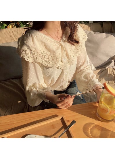 Camasa eleganta de dama transparenta cu broderie in doua culori