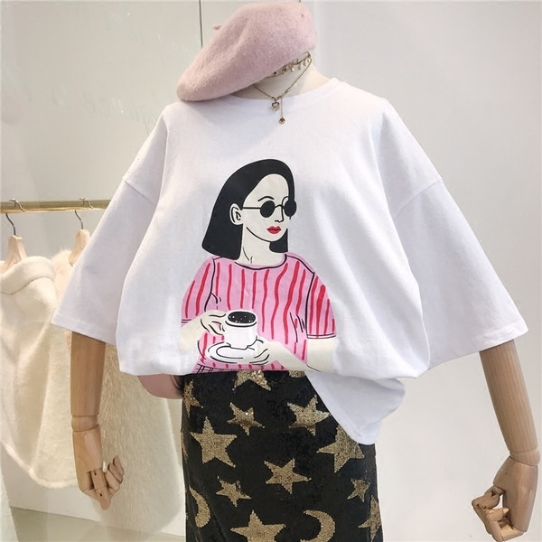 Κομψή γυναικεία μπλούζα με φαρδύ μανίκι 3/4 με λευκό, μαύρο και ροζ χρώμα