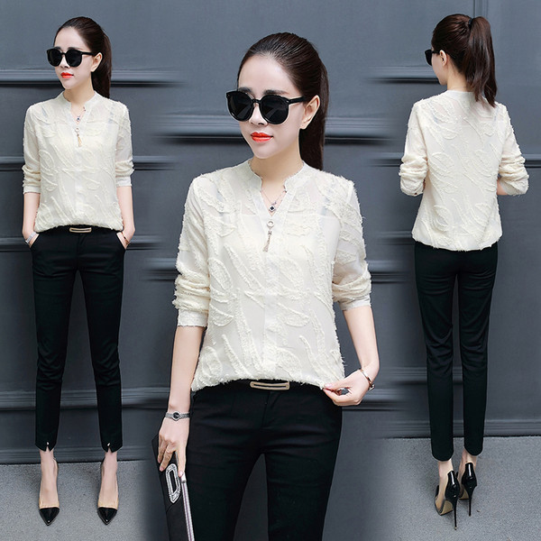 Κομψό γυναικείο πουκάμισο με μακριά διαφανή μανίκια σε δύο χρώματα