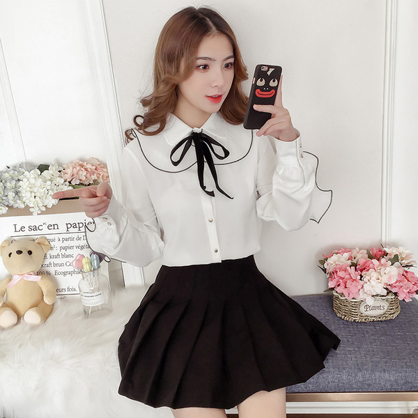 Fodorral ellátott női ing két színben bársony szalaggal