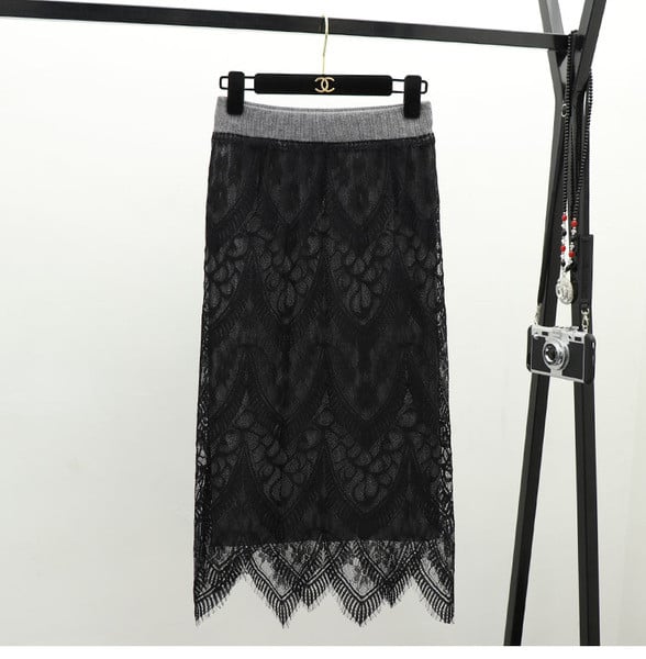 Αθλητική-κομψή γυναικεία φούστα long lμε υψηλή μέση και δαντέλα σε διάφορα χρώματα