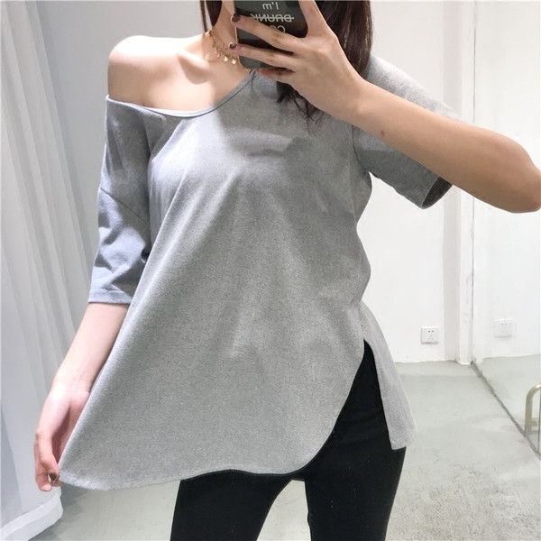 Καθημερινή άνετη μπλούζα με 3/4 μανίκι σε λευκό, μαύρο και γκρι