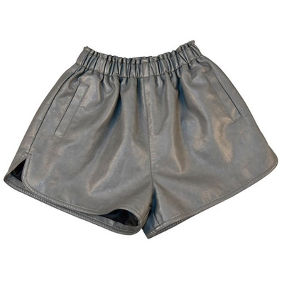 Pantaloni scurti eleganti de dama din piele ecologica in negru si gri