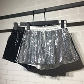 Pantaloni scurți moderni de dama cu cravate si paiete in doua culori