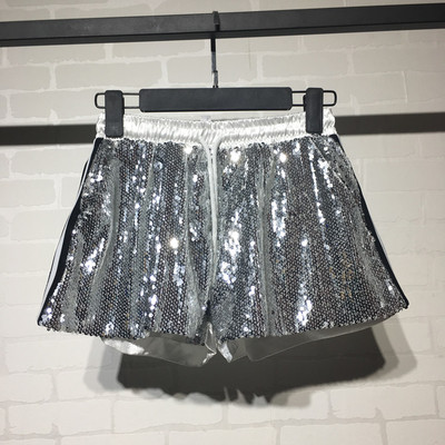Pantaloni scurți moderni de dama cu cravate si paiete in doua culori