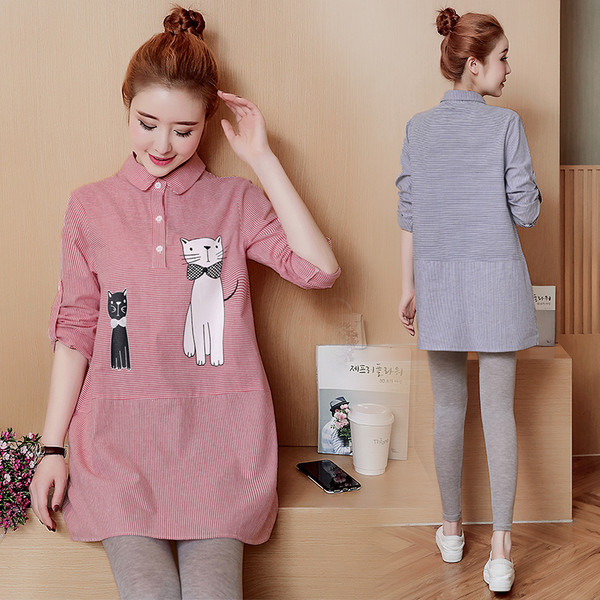 Καθημερινό γυναικείο ριγέ πουκάμισο για εγκύους με εφαρμογές