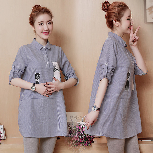 Καθημερινό γυναικείο ριγέ πουκάμισο για εγκύους με εφαρμογές