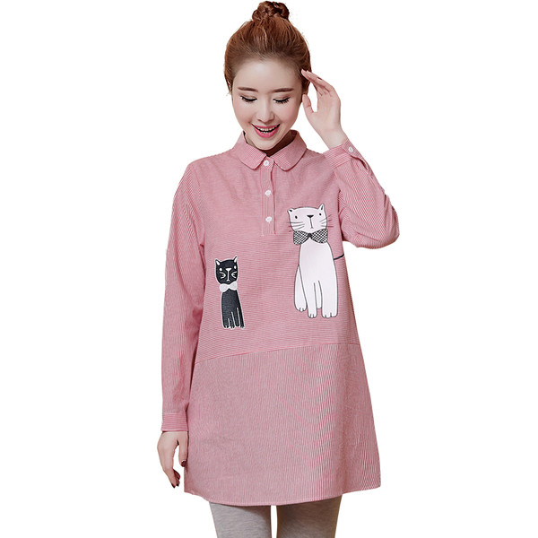 Καθημερινό γυναικείο ριγέ πουκάμισο για εγκύους με εφαρμογές