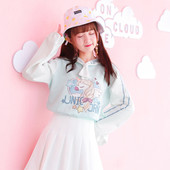 Bluza de dama cu imprimeu color si panglici pe maneci