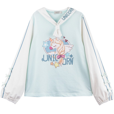 Bluza de dama cu imprimeu color si panglici pe maneci