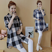 Két színben állítható ujjú kockás ing terhes nőknek