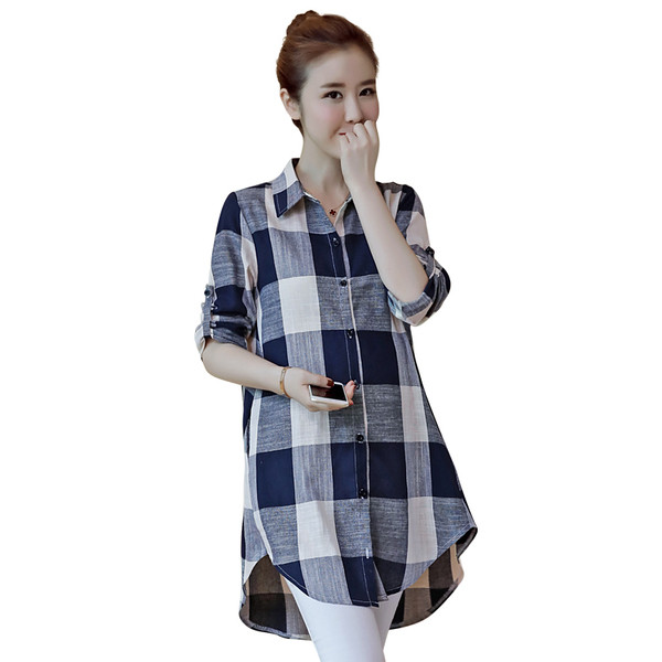 Két színben állítható ujjú kockás ing terhes nőknek