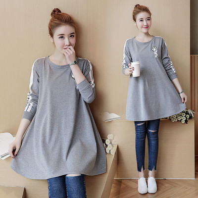 Καθημερινό γυναικείο μπλουζοφόρεμα με κολάρο σε σχήμα O για εγκύους σε τρία χρώματα