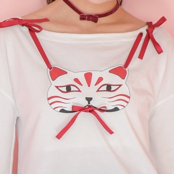 Γυναικείο T-shirt με floral print και κορδέλες