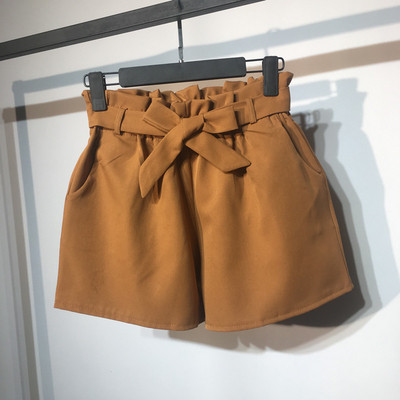 Pantaloni scurti eleganti de dama cu talie inalta si curea cu panglica in mai multe culori