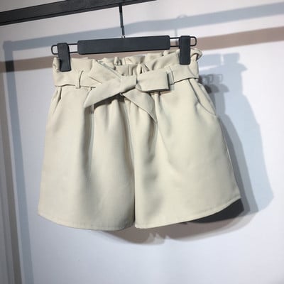 Pantaloni scurti eleganti de dama cu talie inalta si curea cu panglica in mai multe culori