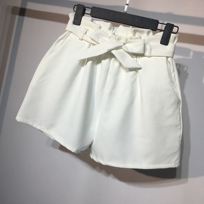 Елегантни дамски къси панталони с висока талия и колан с панделка в няколко цвята