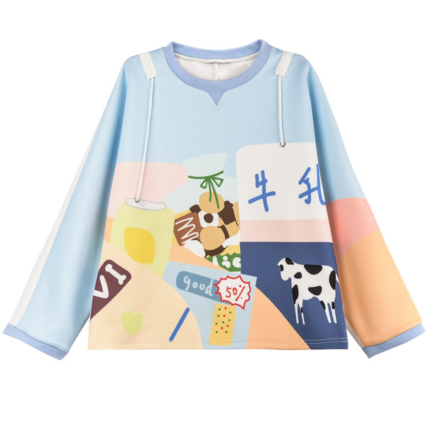 Καθημερινή γυναικεία μπλούζα σε ευρύ σχέδιο με O-λαιμό και το χρωματιστή εκτύπωση