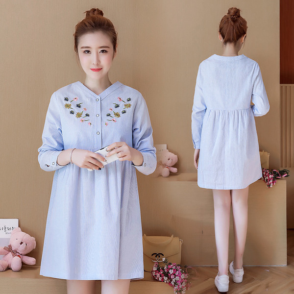 Αθλητικό καθημερινό γυναικείο φόρεμα για τις έγκυες γυναίκες με floral κεντήματα