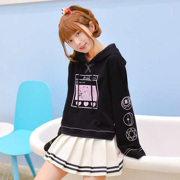 Γυναικείο γούτερ με κουκούλα, με στάμπα και κέντημα