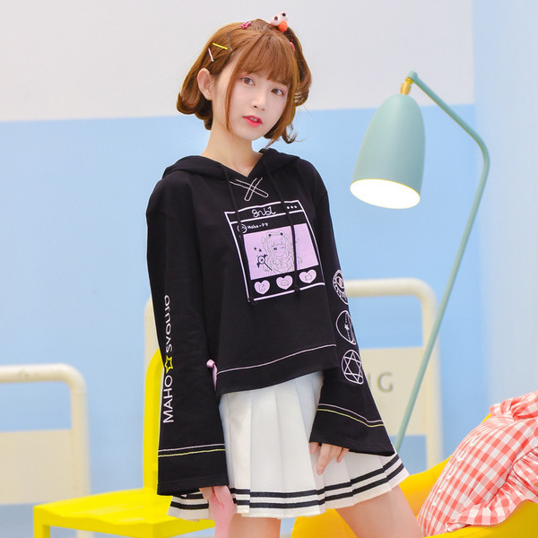 Γυναικείο γούτερ με κουκούλα, με στάμπα και κέντημα