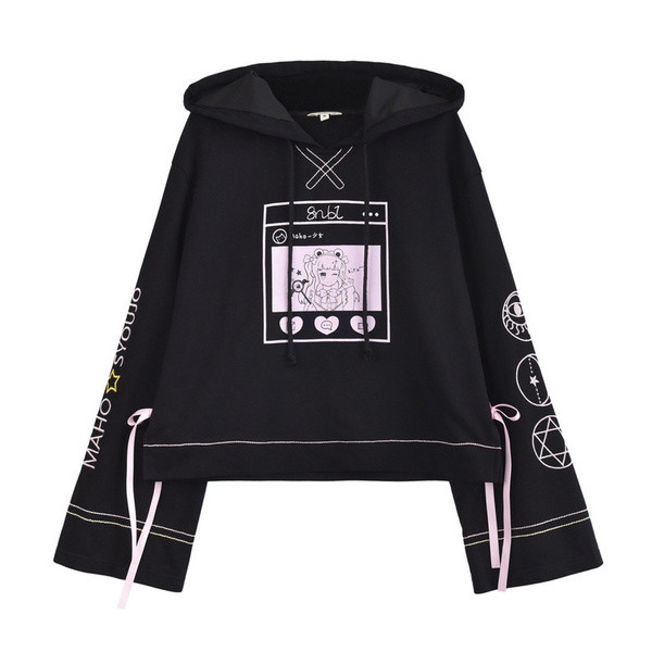 Γυναικείο γούτερ με κουκούλα, με στάμπα και κέντημα