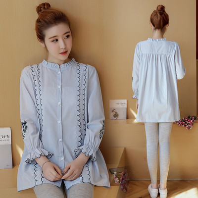 Γυναικείο πουκάμισο για έγκυος με κέντημα για την άνοιξη και το φθινόπωρο