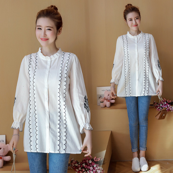 Γυναικείο πουκάμισο για έγκυος με κέντημα για την άνοιξη και το φθινόπωρο