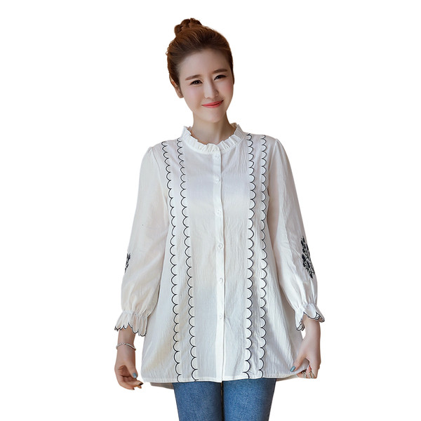 Γυναικείο πουκάμισο για έγκυος με κέντημα για την άνοιξη και το φθινόπωρο