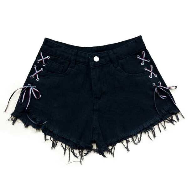 Καθημερινά σύντομα γυναικεία παντελόνια με δεσμούς με λευκό και μαύρο χρώμα