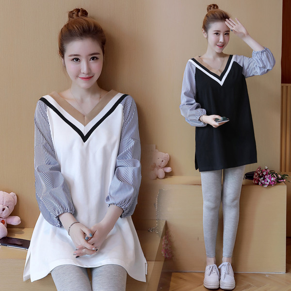 Tavaszi ing kismamáknak, V-nyakkal, két színben