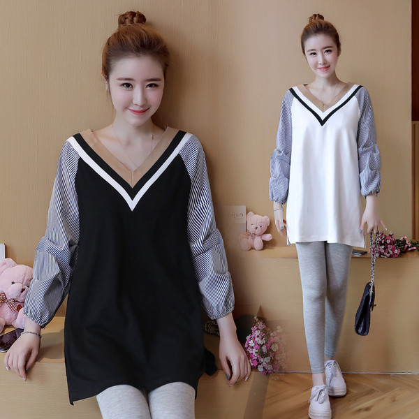 Tavaszi ing kismamáknak, V-nyakkal, két színben