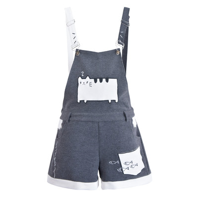 Salopeta de dama cu buzunare si broderie in albastru inchis