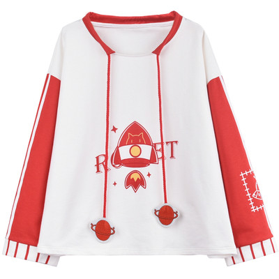 Bluza de dama cu guler in forma de O cu sireturi si imprimeu color