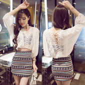 Set de dama modern din doua parti camasa eterica + fusta cu model cu model