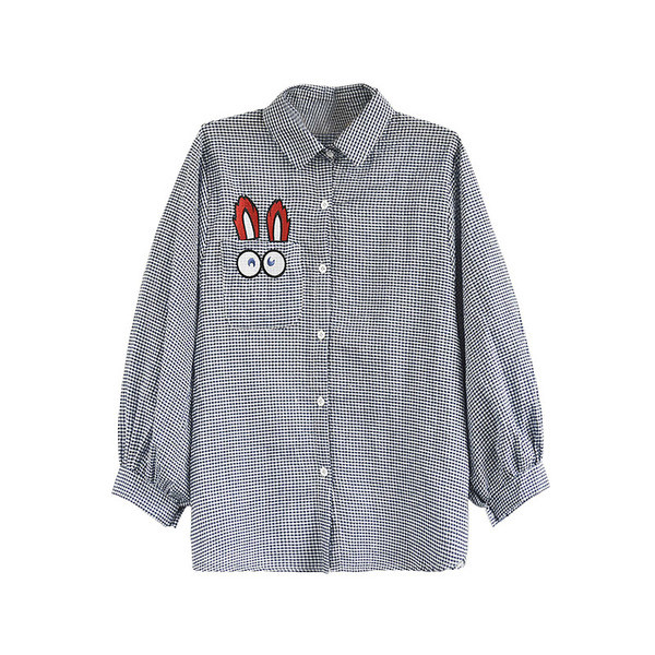 Cămașă largă de damă cu mâneci lungi și broderie colorată