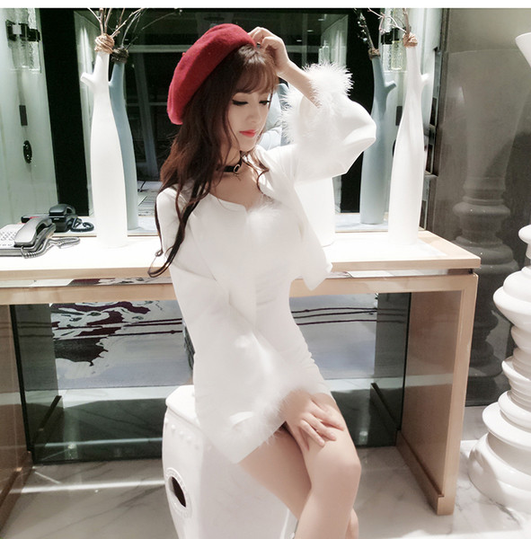 Rochie scurtă de damă slim s fluff în alb