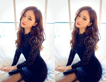 Rochie elegantă de damă cu mâneci din dantelă de culoare neagră