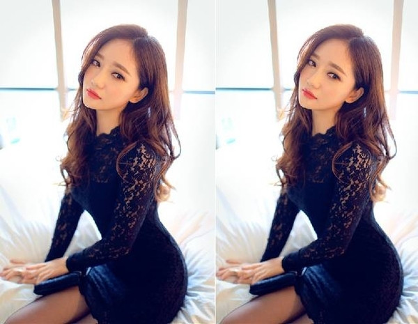 Rochie elegantă de damă cu mâneci din dantelă de culoare neagră